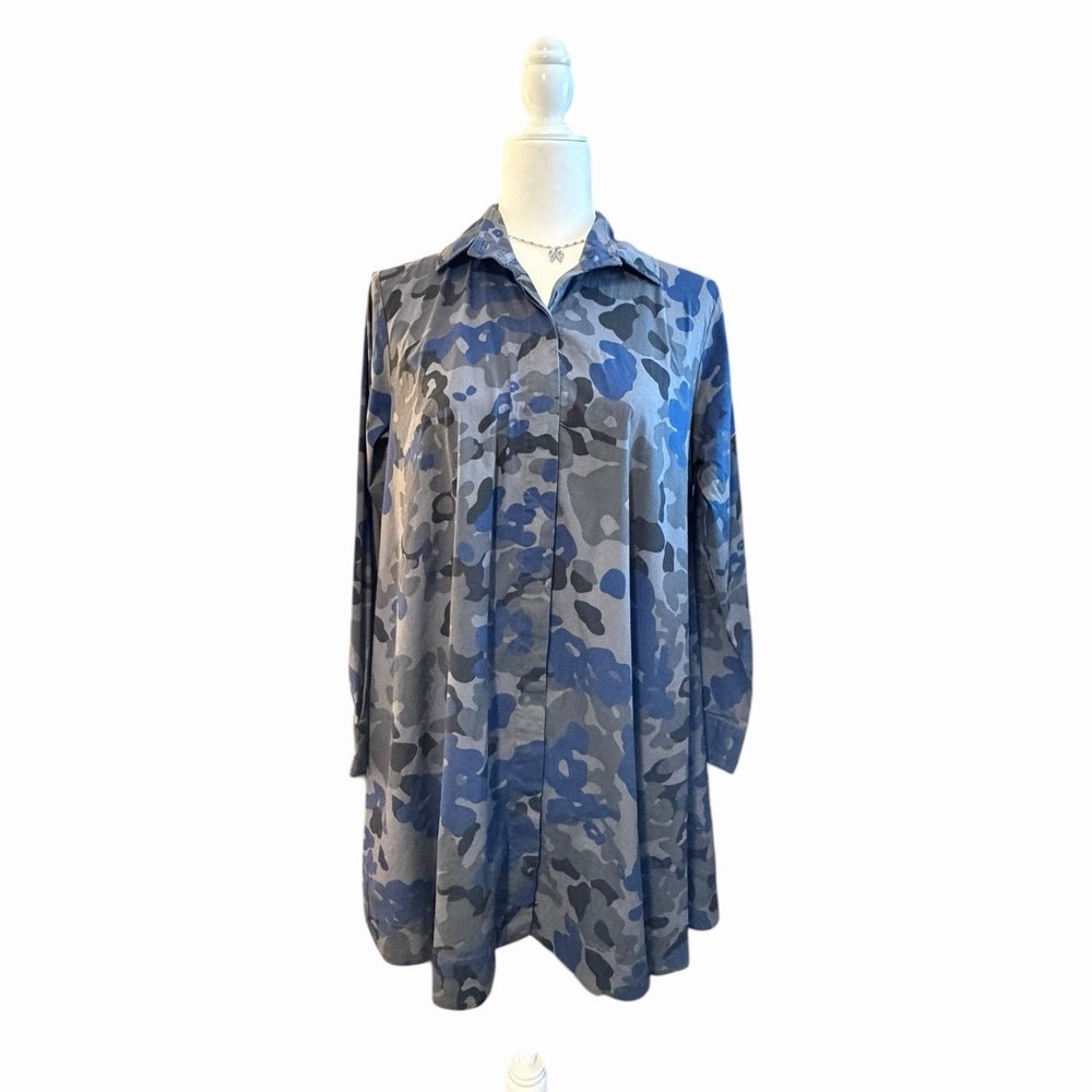 Comfy USA Tunic Shirt Dress Blue Gray Abstract Print Small Made USA Lagenlook - Picture 2 of 6